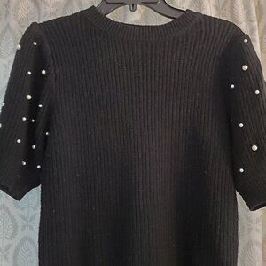 Lucy Paris Fitted Puff Sleeve Pearl embellish sweater
